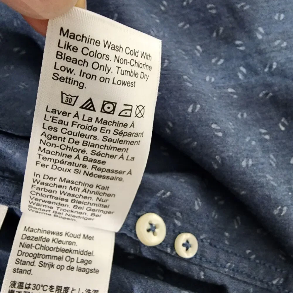 J Crew Secret Wash Shirt Men Medium Blue Organic Cotton Slim Stretch Button Blue